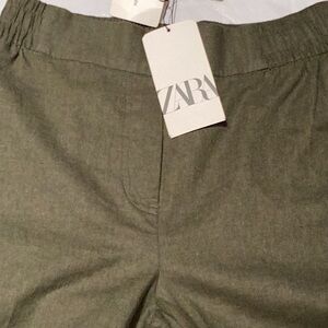 Zara Khaki Linen Blend Trousers